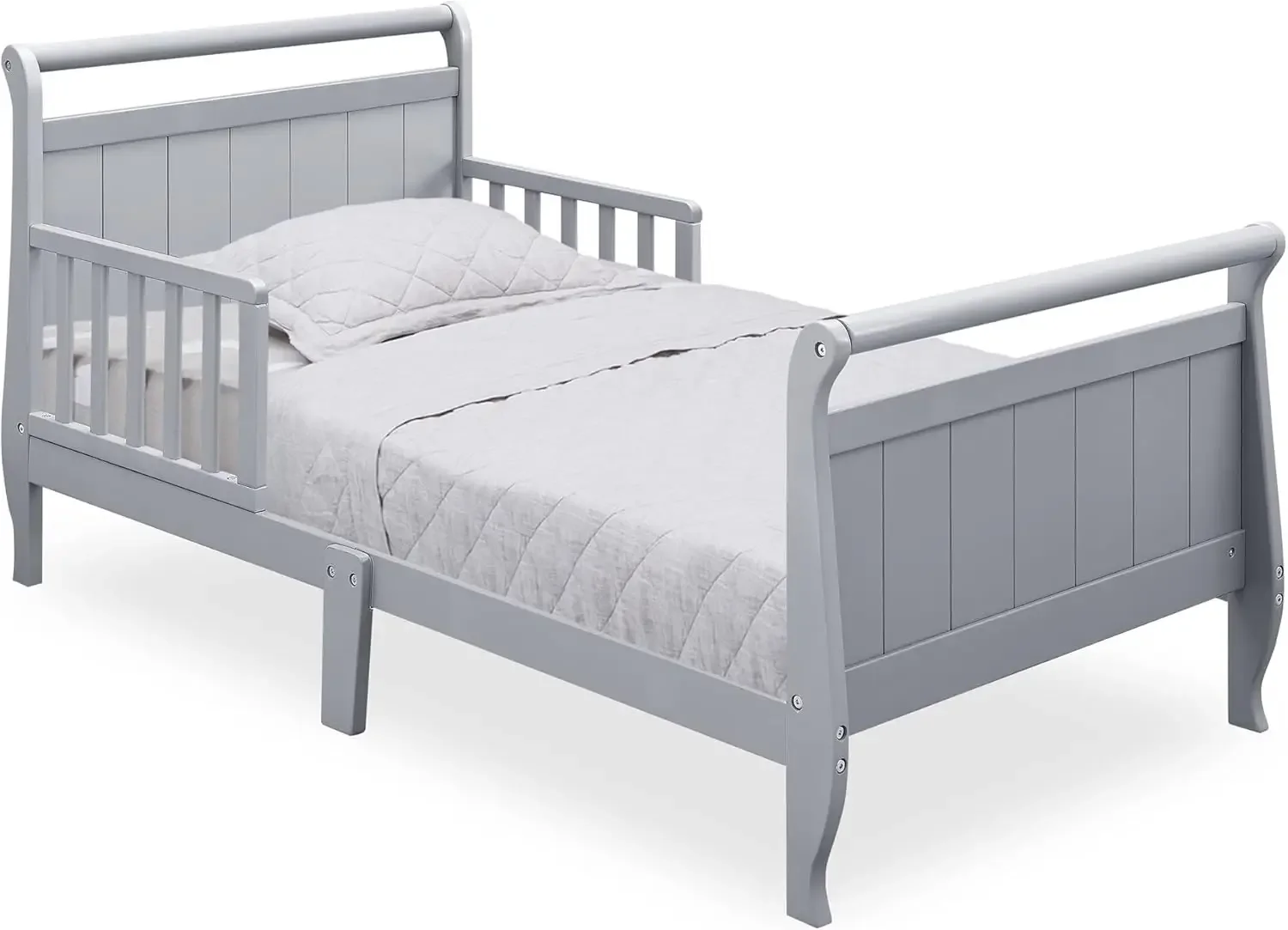 Children Wood Sleigh Toddler Bed, Grey, Crib