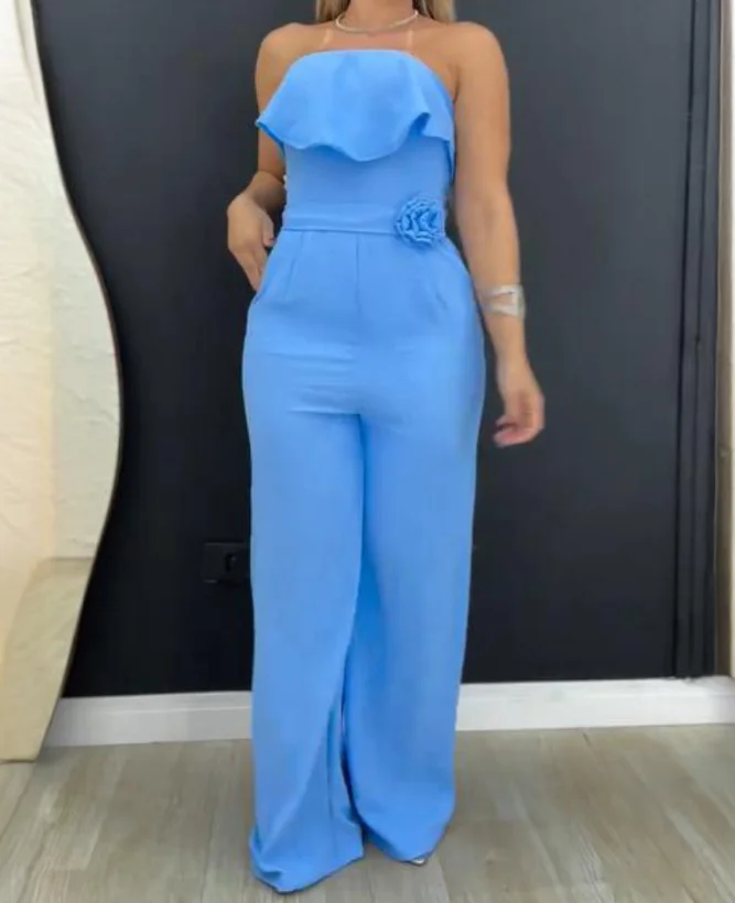 

Bandeau Sleeveless Tied Detail Ruffles Romper