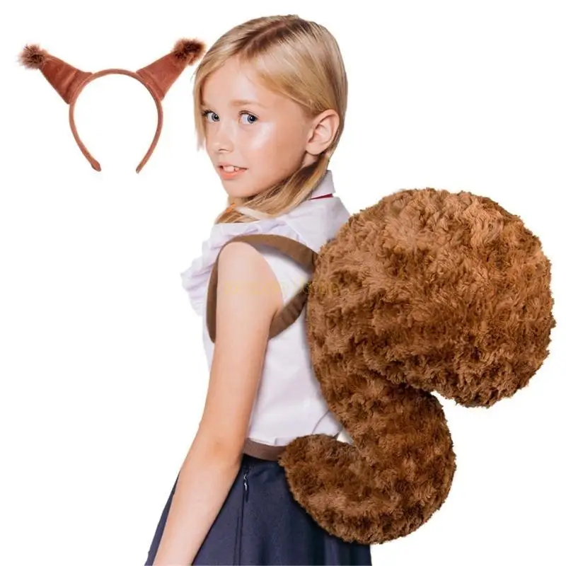 31BF Animal Eichhörnchen Kostüm Set, Eichhörnchen -Ohren -Stirnband mit Eichhörnchen -Heck -Jungen Mädchen