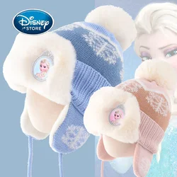 Disney Frozen Elsa Princess Winter Hat Children's Ear Protection Velvet Hat 3-10 Year Old Baby Girl Warm Thickened Windproof Cap