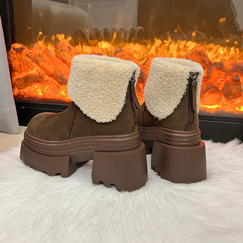 الشتاء مكتنزة منصة النساء الفراء الثلوج الأحذية الدفء الجلد المدبوغ سميكة وحيد الدافئة القطن الجوارب القصيرة أحذية Zapatos Mujer 10 سنتيمتر