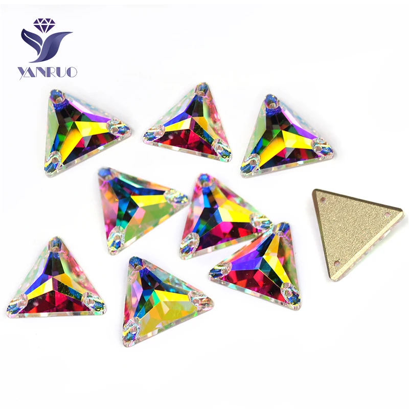 YANRUO 3270 All Sizes AB Triangle Glitter Diamond Flatback Strass Stones Sew On Crystal Sewing Rhinestones For Needlework