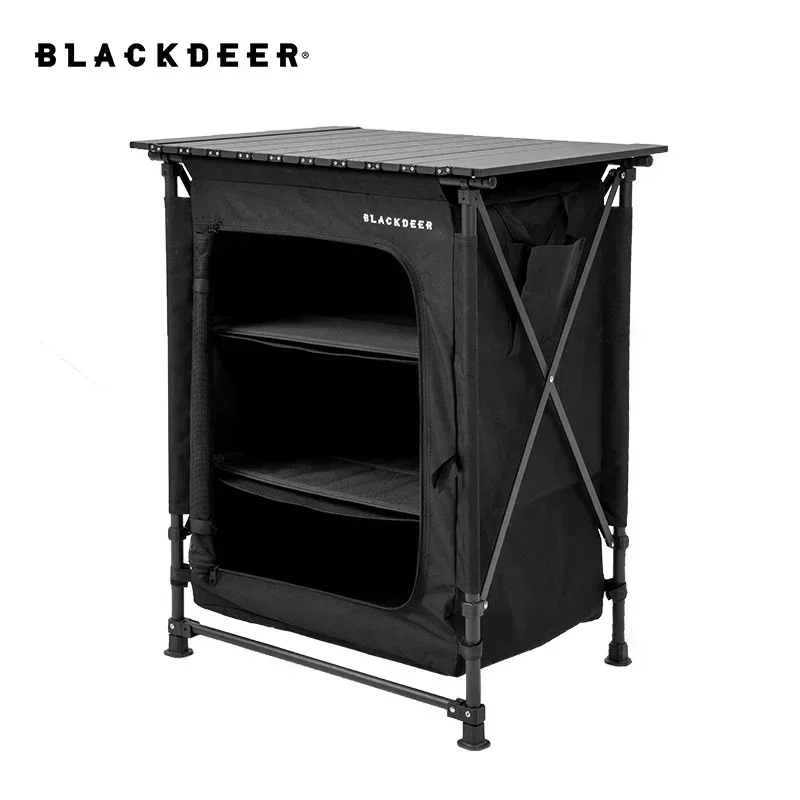 Black Deer Folding Camping Table with Storage Compartment Aluminum Lightweight Camp Kitchen Table Outdoor Backyards, BBQ, Picnic