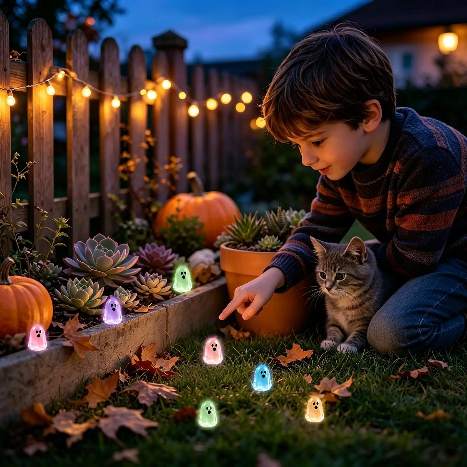 80pcs Mini Luminous Ghost Ornaments Cute Resin Halloween Decorations DIY Kids Toys Home Decor Party Halloween Gifts
