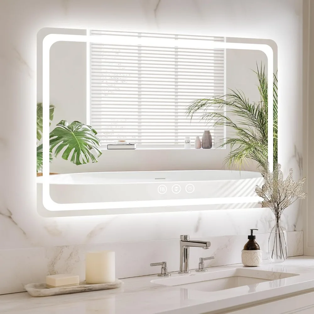 

48" x 36" Led Bathroom Mirror with Lights, Anti-Fog & Tri-Color Lighting - Wall Mounted Shaving Mirror with Touch Sensor, Waterp