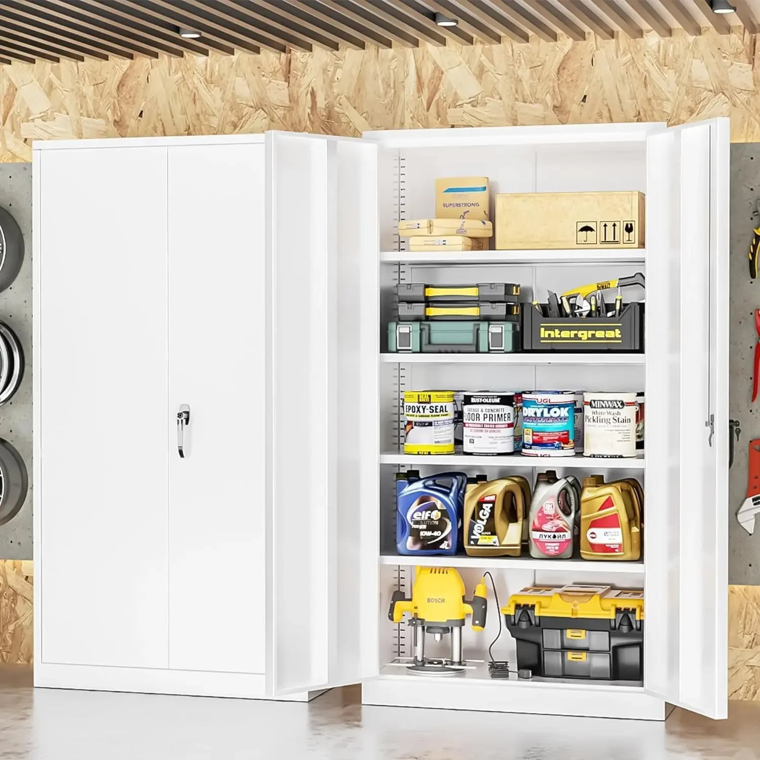 

Metal Garage Storage Cabinet with Adjustable Shelves and Doors, 72" Locking Steel Garage Cabinets, Office, Home, White