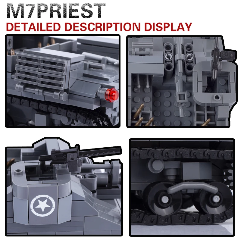 WW2 US Military M12 M7 Priest Self-propelled Artillery Building Blocks Army Soldier Figures Tank Model Assemble Bricks Boys Toys