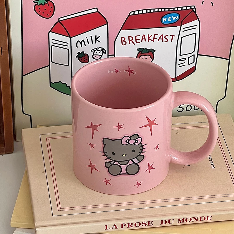 Taza de cerámica bonita de Hello Kitty de Anime Kawaii Sanrio, taza de café, agua, leche, corazón femenino, regalos Ins de moda para niñas