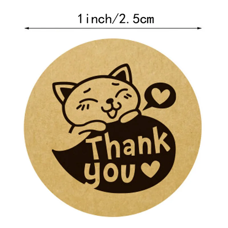 100-500pcs Kawaii Cat Stickers Round Thank you stickers for Gift Baking Packaging Handmade Decor Kraft Stickers Stationery