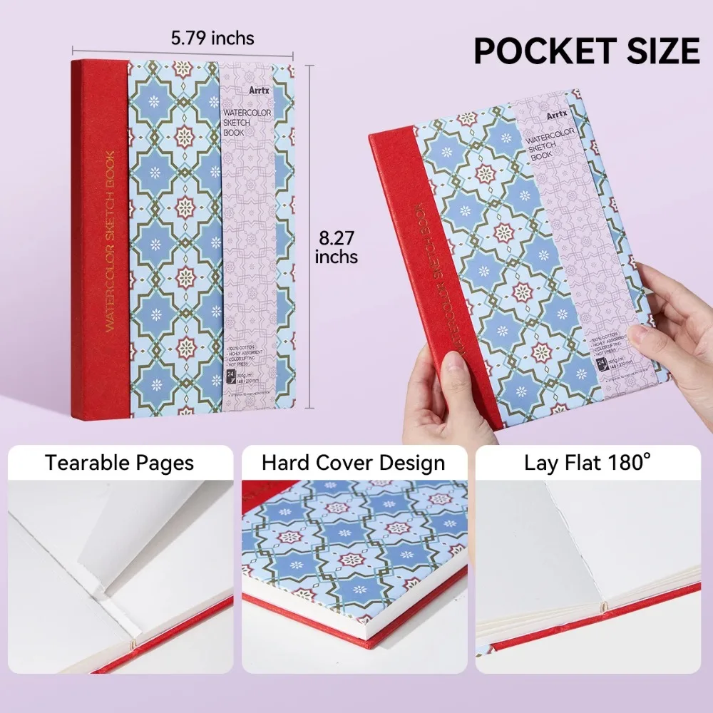 كراسة الرسم بالألوان المائية Arrtx 100% كتيب ألوان مائية خالي من الأحماض القطنية 300 جرام 24 ورقة