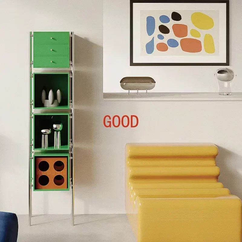 Simple Modern Display Bookcase Bookshelf Stainless Steel Storage Rack Small Apartment Corner Cabinet Storage Clothes Closet