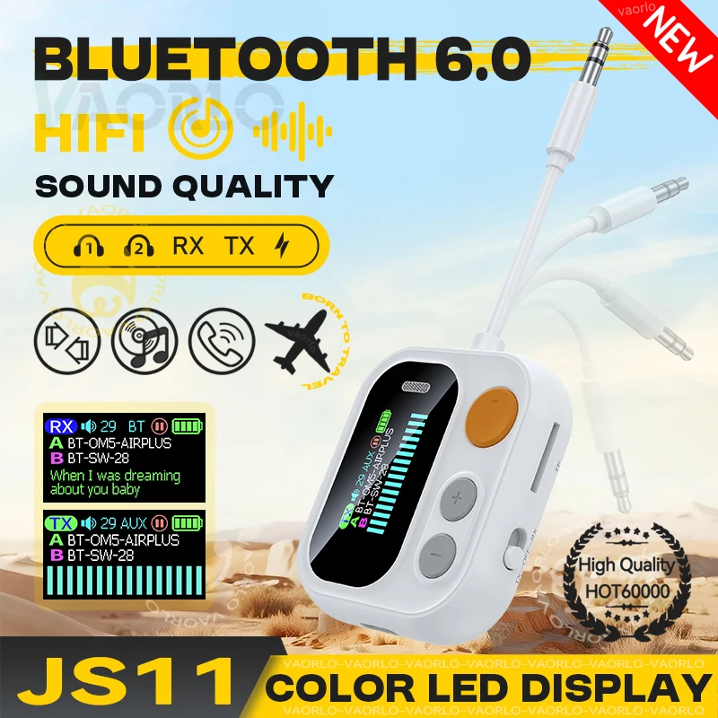 Bluetooth 6.0 Audio Receiver Transmitter Multipoint Color LED Display 3.5mm AUX TF HIFI Music Airplane Wireless Adapter With Mic