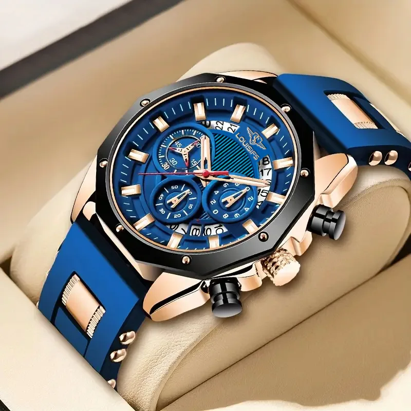 New Men's Watch Fashion Silicon Tape Watch Multi functional Calendar Business Sports Brand Luxury Watch Wholesale