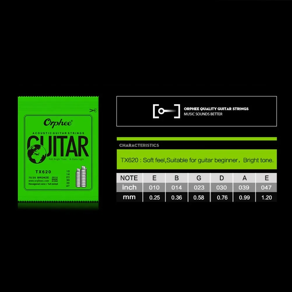 

Orphee Acoustic Guitar Strings Set Penetrating Tone Power 10 47 Extra Light 11 52 Normal Light 12 53 Medium Gauge