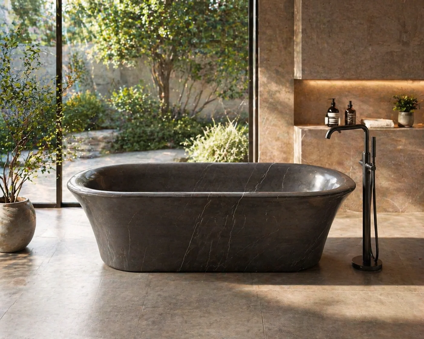 #￥Luxury Customized Brown Stone Bathtub Coffee Brown Marble Bathtub for Home and Hotel Bathroom Decoration