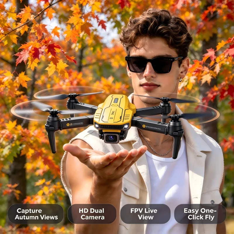 TONGLI Portable Foldable RC Drone Quadcopter, HD Camera with Gesture Photo Control, Headless Mode, Stable Altitude Hold Hover, Long-Range Wi-Fi FPV Transmission, Durable Build, Beginner-Friendly Outdoor Recreational Aerial RC Aircraft for Teens