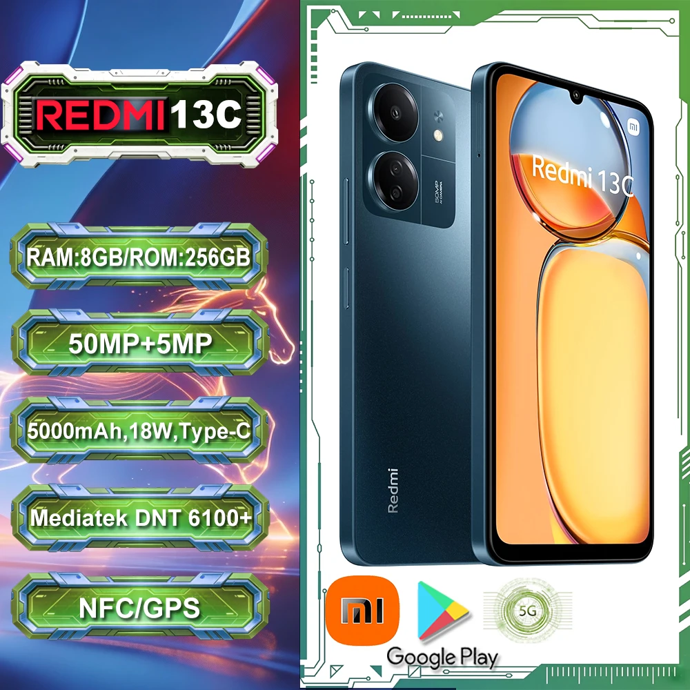 [EU/US/UK specifications] Original SmartPhone Redmi 13C 5G 5G ROM256GB 5000mah long battery life NFC/GPS function