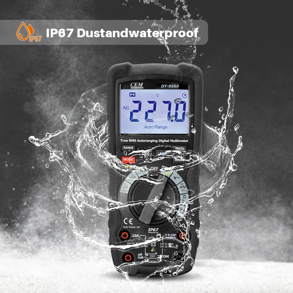 CEM IP67 Waterproof Industrial True RMS Heavy Duty Digital Multimeter Have Low Battery Indication Function