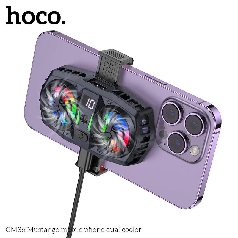 HOCO GM36 Podwójny wentylator do telefonu Chłodzenie lodem Uniwersalna chłodnica do telefonu komórkowego Długotrwały, silniejszy wentylator chłodzący Cyfrowy wyświetlacz