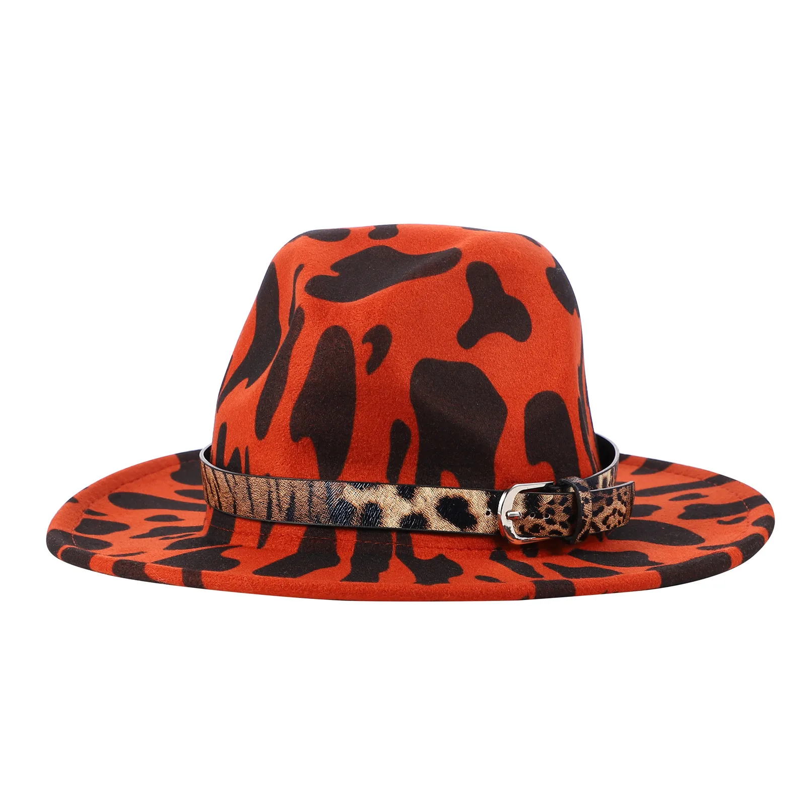 

Retro Leopard Print Hat Fashion Buckle Belt Decor Fedora Strong Durable Material Windproof Breathable Sunshade Men