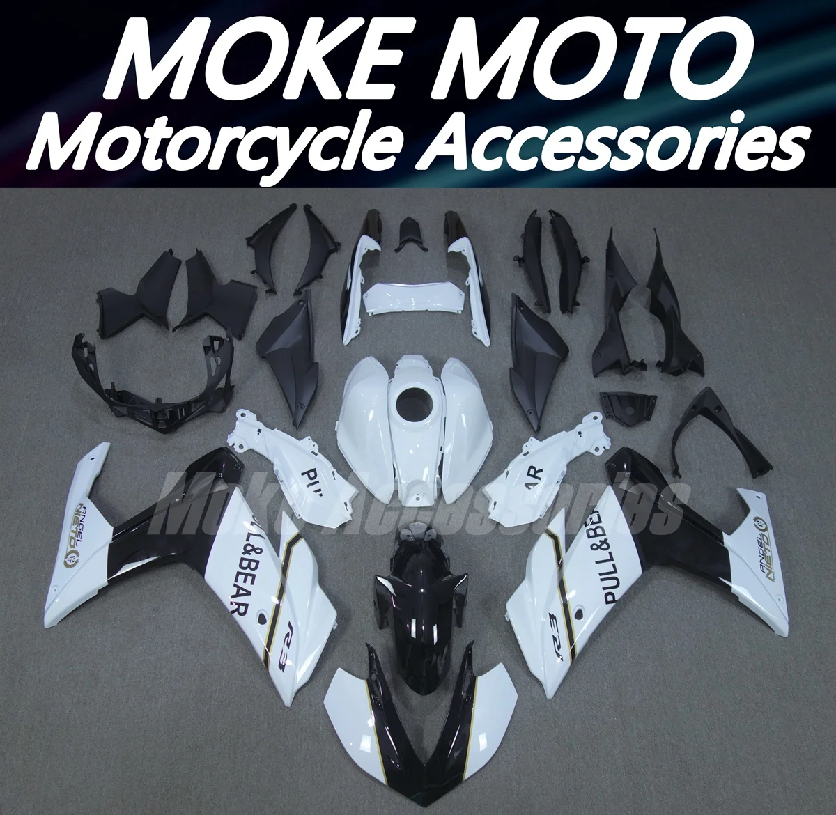 

Комплект обтекателей для мотоцикла Moke moto, подходит для R25 R3 2014 2015 2016 2017 2018, комплект кузовных работ, новый белый цвет впрыска ABS
