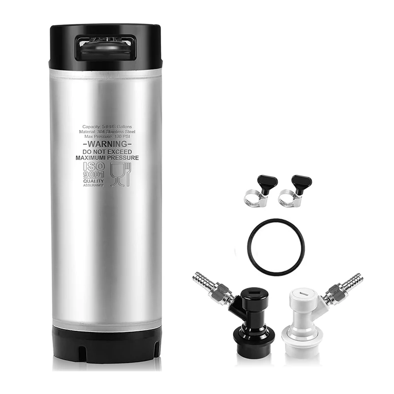 

19L(5Gallon) Ball Lock Corny Keg,Homebrew Kegerator Draft Beer Keg with Ball Lock Dispenser Kit,Soda Keg Rubber Base Allow Stack
