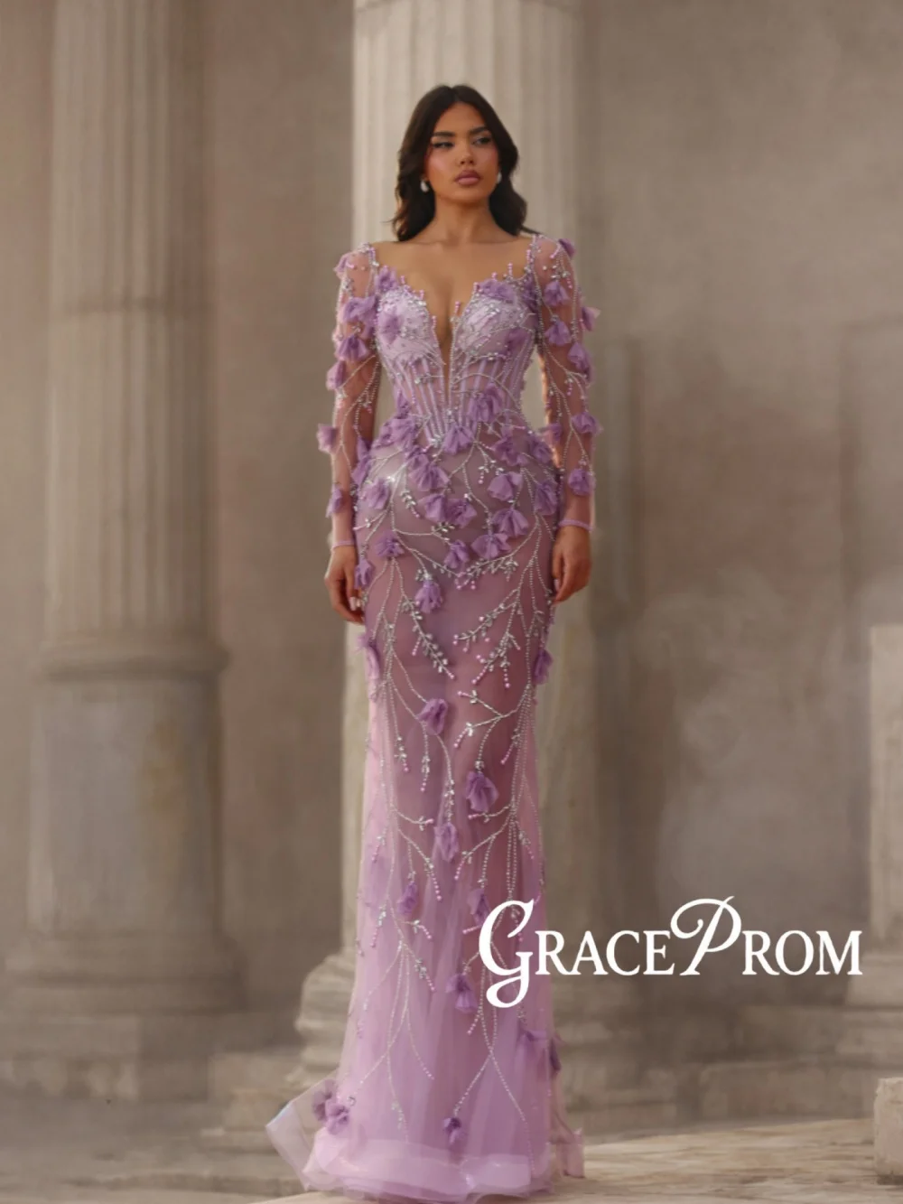 

Изысканное вечернее платье с фиолетовыми жемчужинами, роскошное свадебное платье с 3D цветами и кристаллами, 2026, индивидуальный пошив, прямое длинное банкетное платье