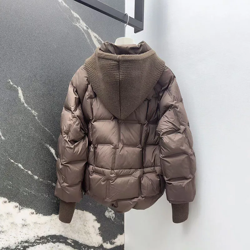 Damen-Daunenjacke mit Kapuze, stilvolle, lässige, vielseitige warme Jacke, hochwertiger Puffermantel mit weißer Entendaunenfüllung, 2025