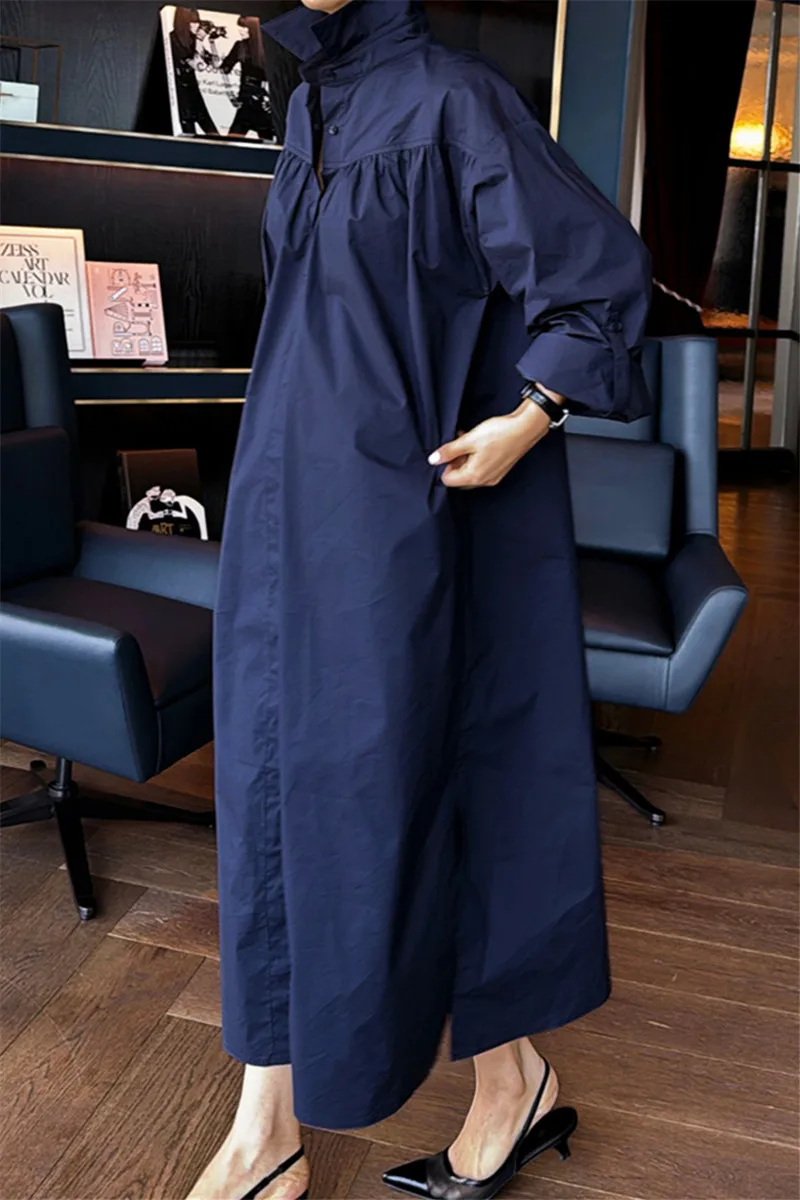 Długa, luźna spódnica midi damska plus size z bawełny na wiosnę, lato i jesień, modny krój A-line z guzikami.