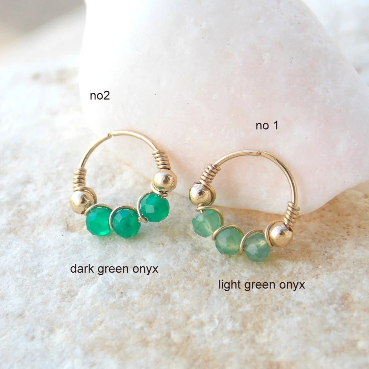 

24 GA 14K Gold Filled Green Onyx Nose Ring Handmade Piercing Ring 10mm Hoop Jewelry Hanger Grillz Woman Piercing Jewelry Gifts