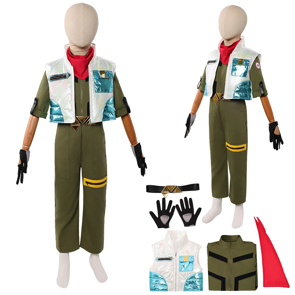 

Star Fox Super Bros Kids Cosplay Costume Green Jumpsuit Vest Red Scarf Gloves Boys Girl Halloween Carnival Fancy Disguise Outfit