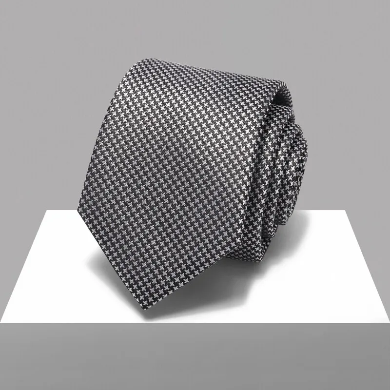 新しいシルバーとブラックの千鳥格子柄ネクタイ-メンズ-55cm-スリムネクタイ-ファッション-スキニーネクタイ-メンズアクセサリー-ギフトボックス付き