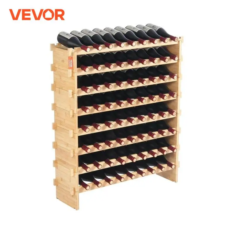 VEVOR 72 Bottle Upgrade Modular Wine Rack Pinot Bottles 8-Tier Bamboo Wood Floor Freestanding Wines Holder for KitchenBar Cellar