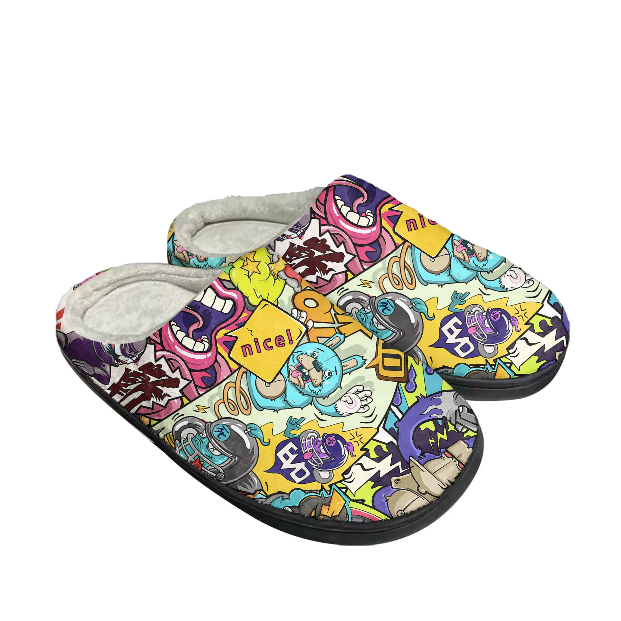 男性と女性のためのグラフィティスタイルの綿のスリッパ,豪華な寝室の靴,カジュアル,保温,カスタマイズされた屋内靴,高品質