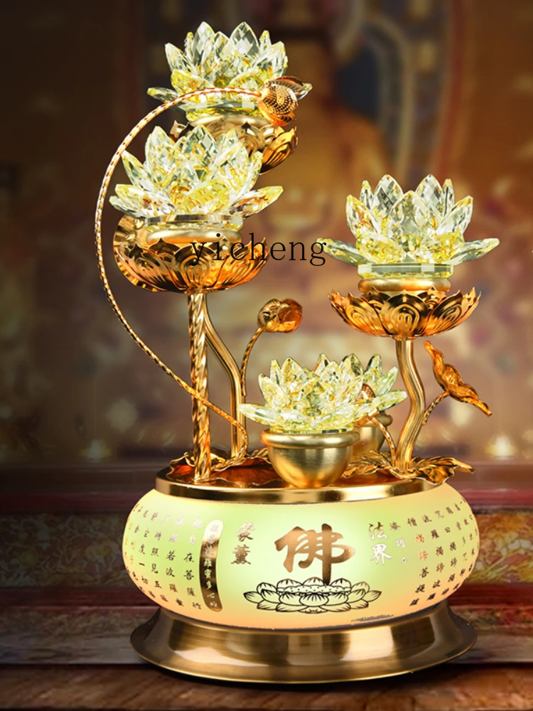 ZK Lotus Lamp Crystal Colorful Led Buddha Worshiping Lamp for Guanyin Home Worship a Pair of Plug-in