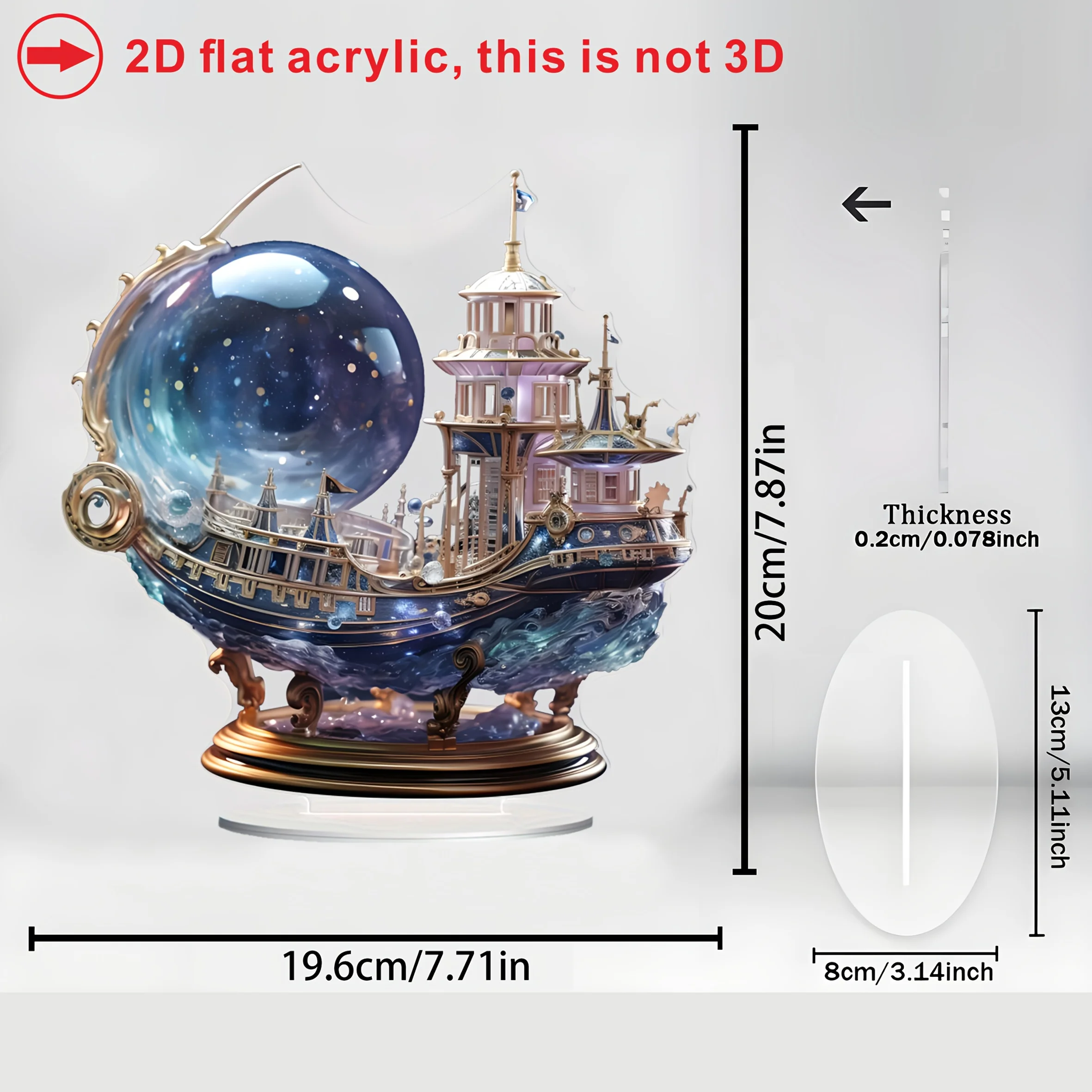 2D Flat Small Ornament Acrylic Boat/ornament with Bracket/perfect for Decorating Tabletops or Gifts view 2