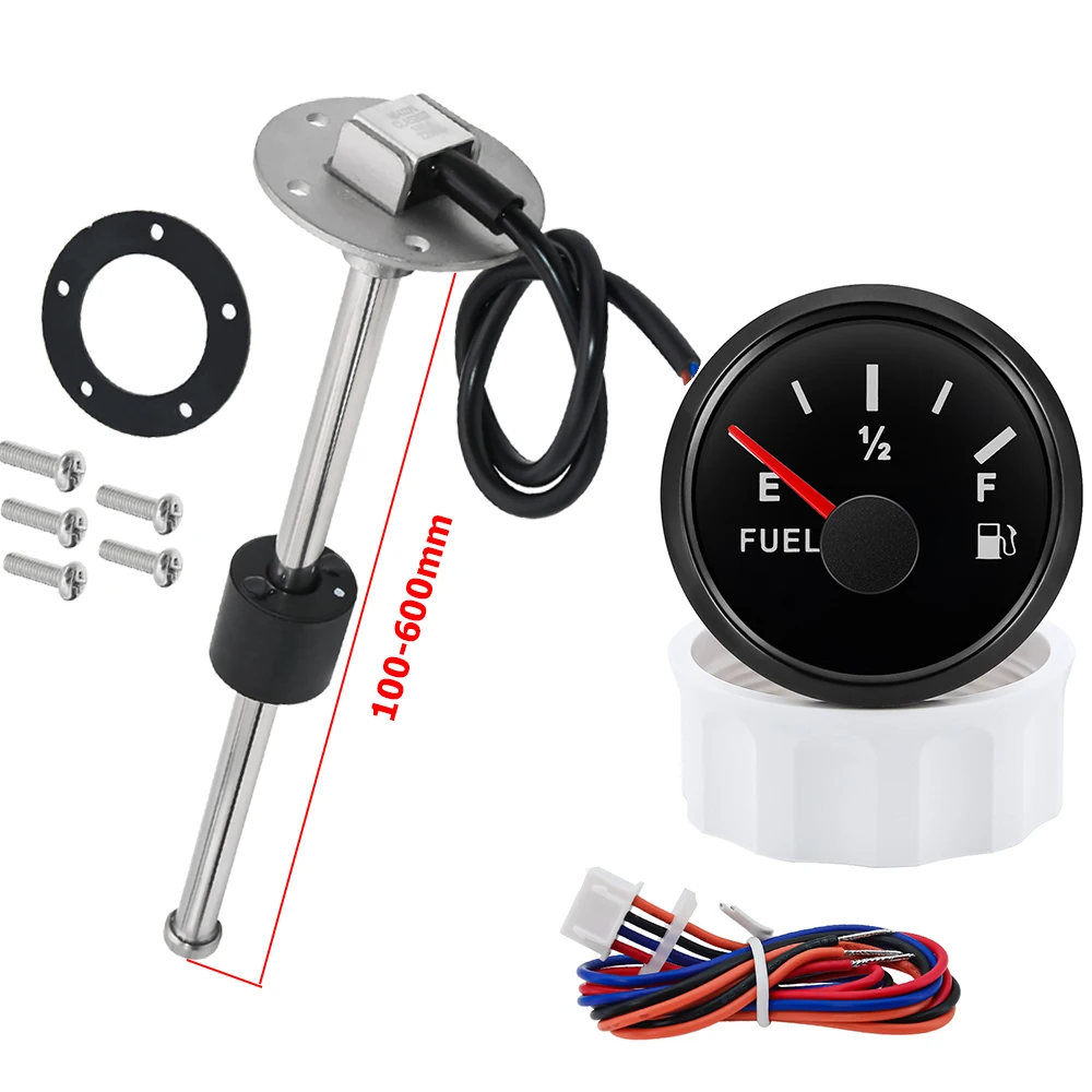 0-1Car Boat Fuel Tank Level Gauge 0~190ohm 8 Colors Backlight with 100mm-550mm Fuel Level Sensor