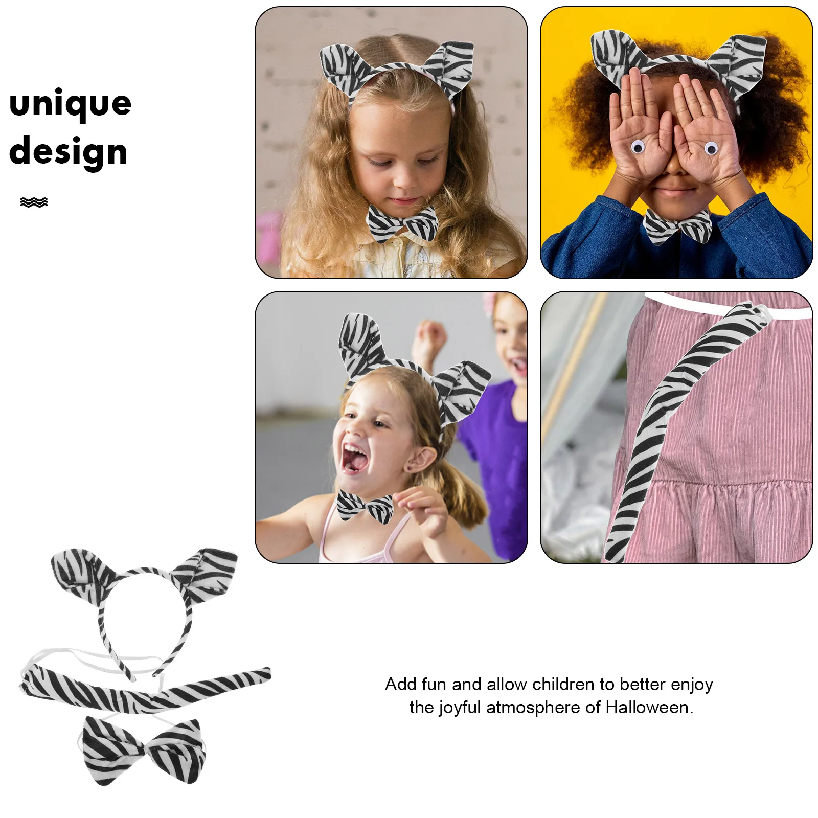 Fascia per orecchie da zebra Costume da animale Forniture per cosplay di Halloween Accessori per copricapi per feste Novità Set di coda per orecchie