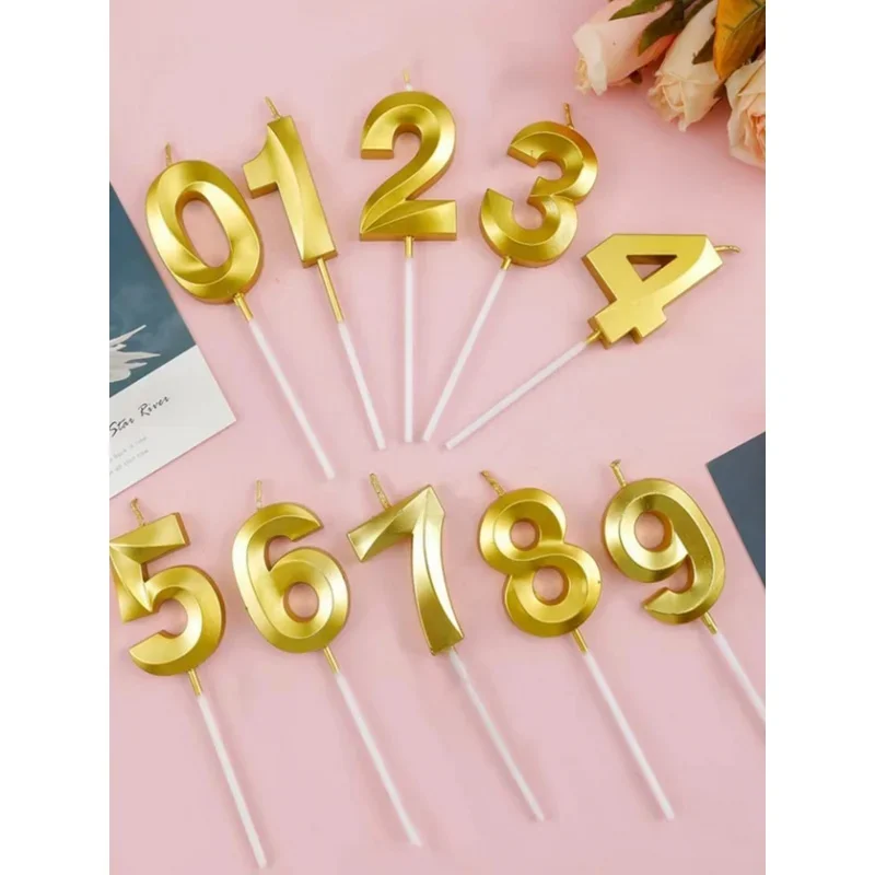 Birthday Cake Candle 0-9 Anniversary Candle Golden Candle Digital Candle Birthday Party Cake Decoration DIY