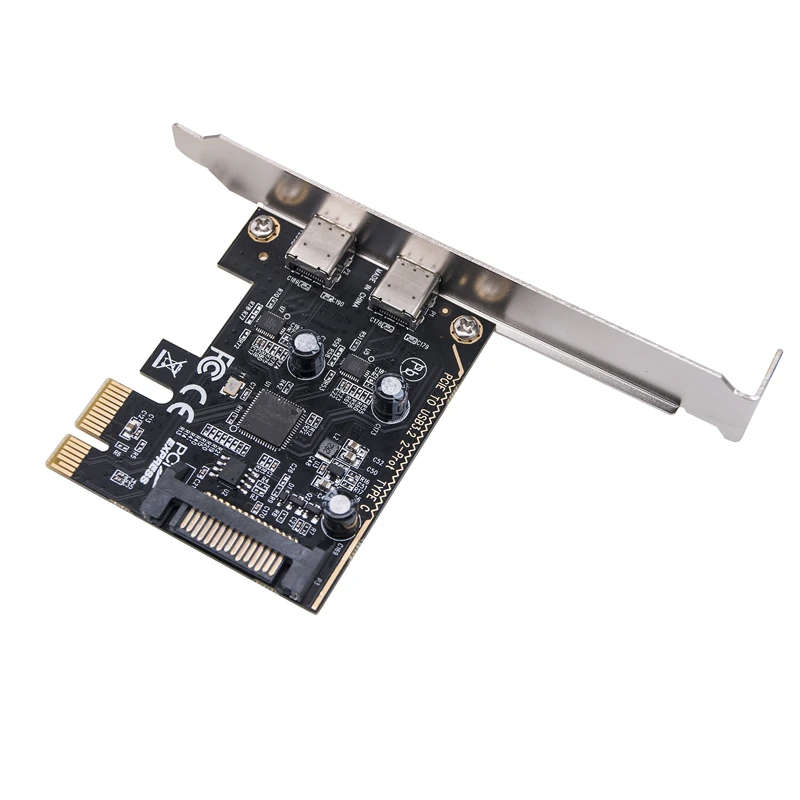 PCIe เป็น Dual Type C การ์ดขยาย PCI X1ด่วนเป็น2พอร์ต TYPE-C USB 3.2 GEN1 5Gbps แปลงการ์ด Riser ชิป ASM1042สำหรับเดสก์ท็อป