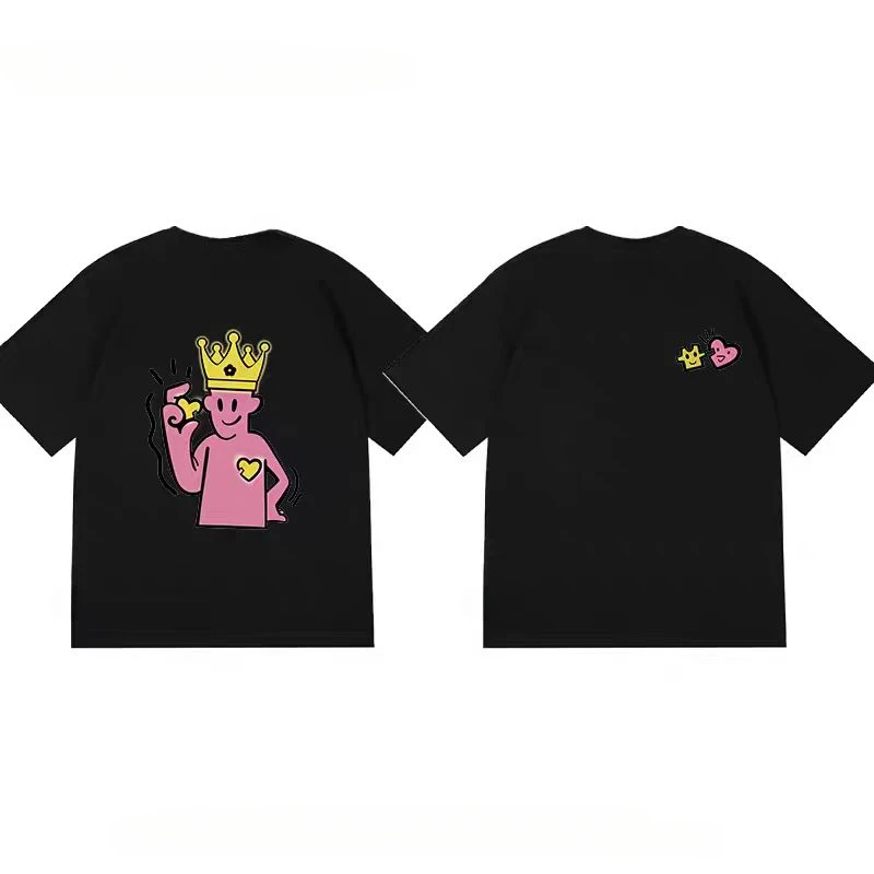 

American Retro Streetwear Brand High-end Letter Print Pure Cotton Short-sleeved T-shirt Y2K Creative Graffiti Couple Summer Top