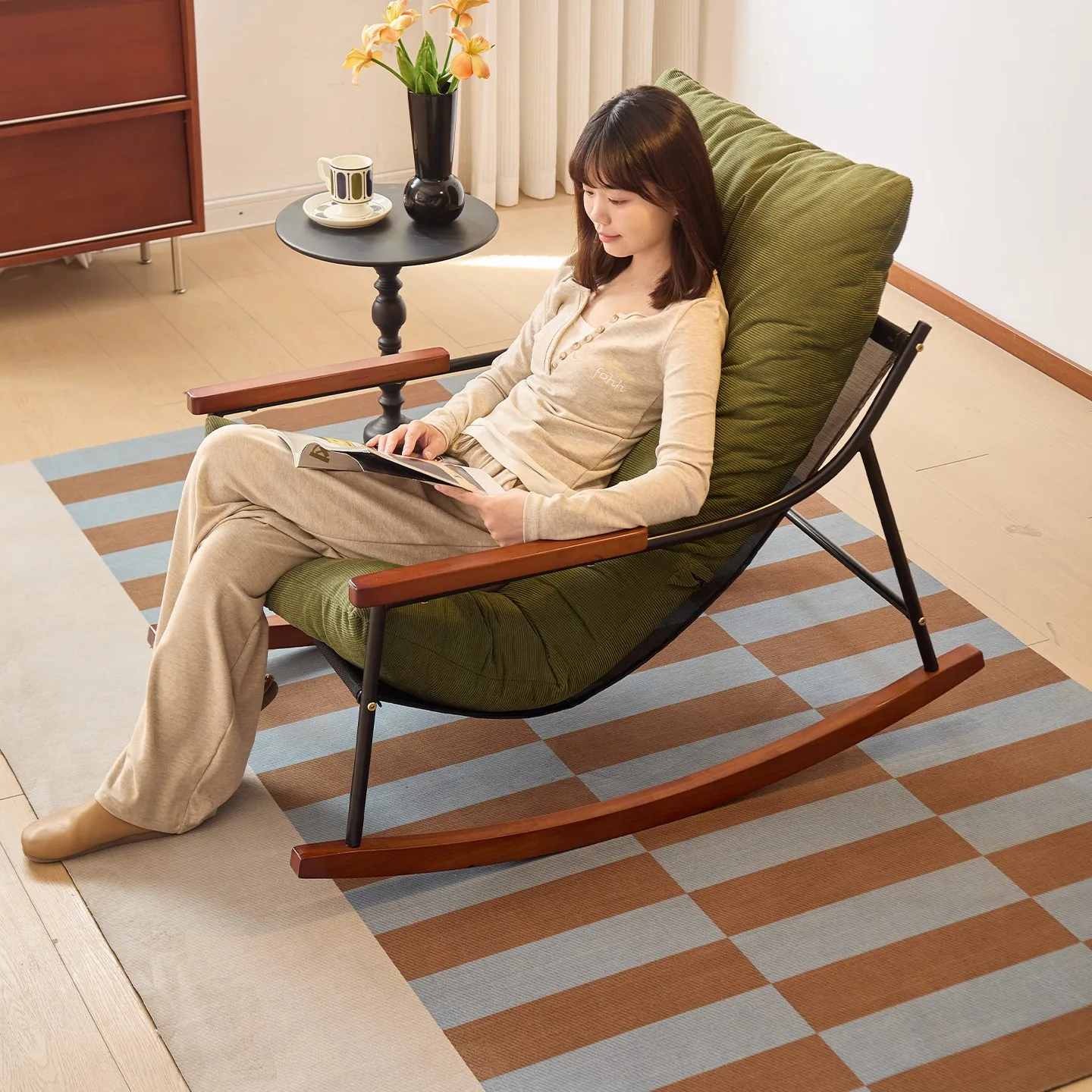 Single rocking chair, balcony living room lounge chair, outdoor lazy sofa, nap chair, leisure chair, skin friendly fabric