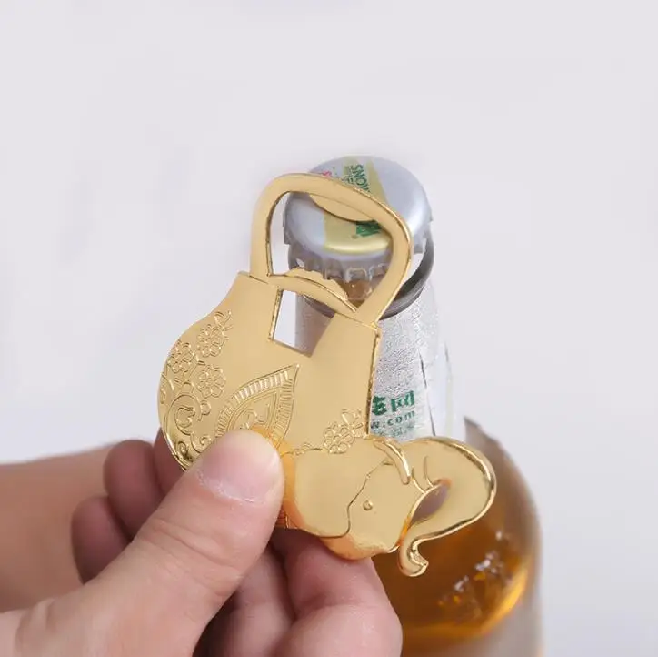 100pcs Metal Gold Lucky Golden Elephant Bottle Opener Openers Wedding Shower Gift Favors Party ni417