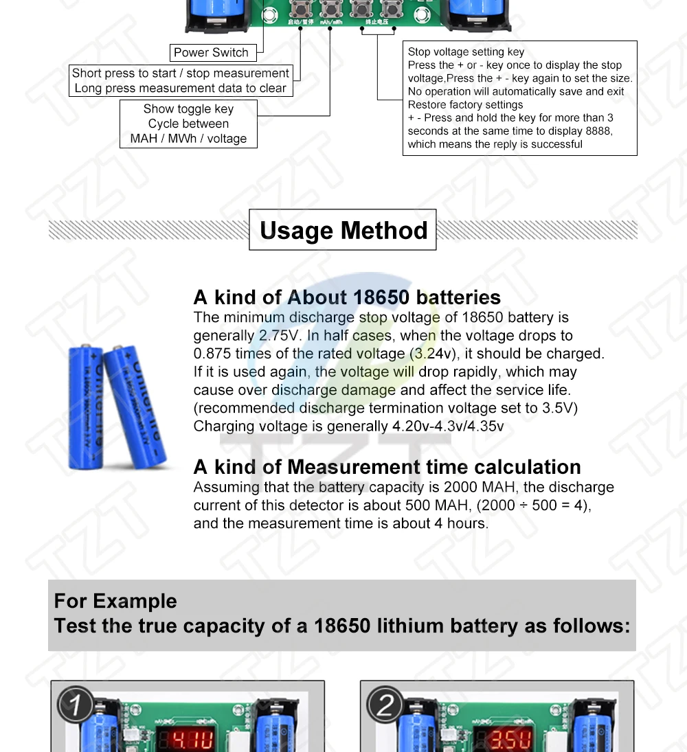 XH-M240 18650 Lithium-Batterie Kapazitäts- und Spannungsanzeige-Testmodul TZT Entladungs-Elektronik-Batteriespannungs-Testmodul – Detail 3