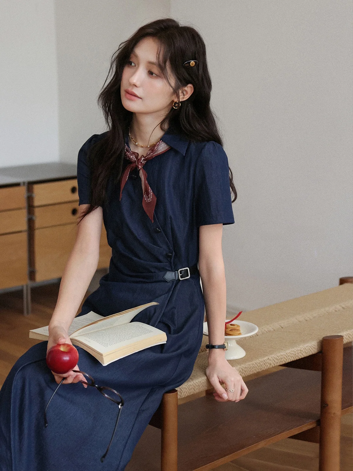 Col Ele ort Sve Dr femme bleu longue Dr été taille cintrée jupe trapèze décontracté Sle marque chinoise