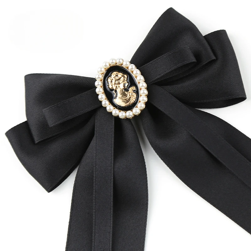 Koreanische Stoff Blume Hemd Bogen Brosche Krawatte frauen Schwarz College Britischen Student Schuluniform Abschluss Temperament Kragen Pin – Detail 5