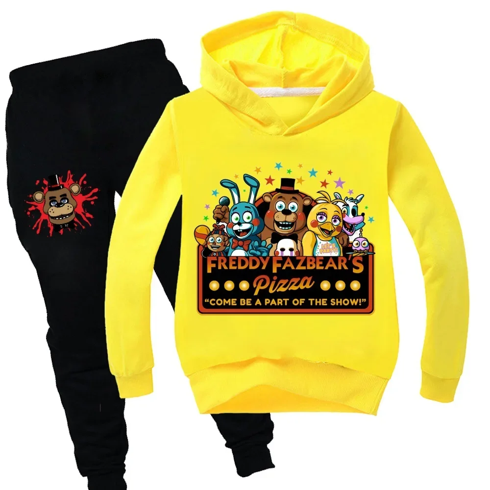 2-15tahun 2024 mode musim gugur pakaian anak-anak musim gugur kartun FNAF Hoodie celana anak laki-laki Set pakaian anak perempuan baju olahraga Hoodie