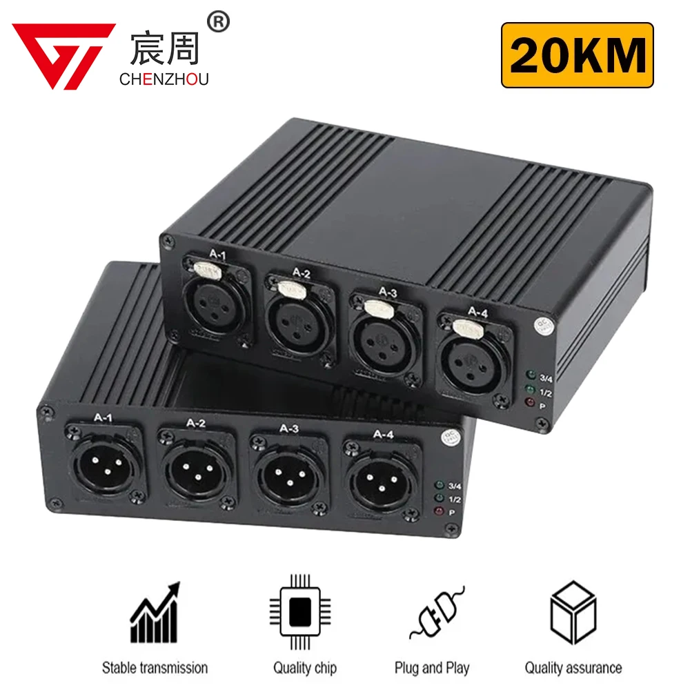 4 CH Bi-directional XLR Balanced Audio Fiber Optical Extender Over SC FC 20KM XLR Audio SC FC Transceiver and Receiver Extender