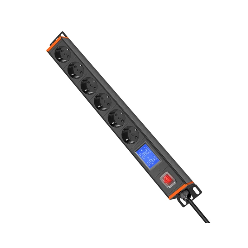 

-A02R European Standard Power Strip For Network Cabinet Racks 6 Sockets With Digital Voltage Indicator Display EU Plug