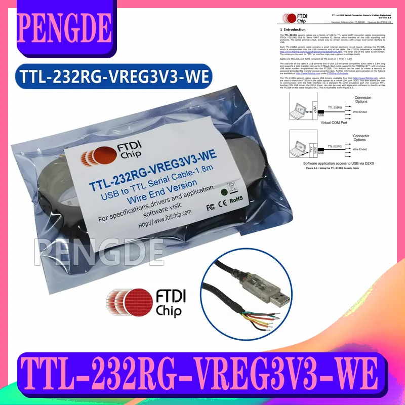 TTL-232RG-VREG3V3-WE FTDIchip Official Original Genuine USB to TTL cable w/ Embedded Electronics LEDs 3.3V/250mA Wire Ended